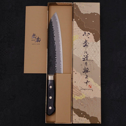 Santoku Stainless Clad Blue Super Kurouchi Tsuchime Western Handle Black 180mm