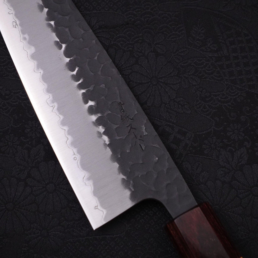 Santoku Stainless Clad Blue Super Kurouchi Tsuchime Zelkova Handle 170mm