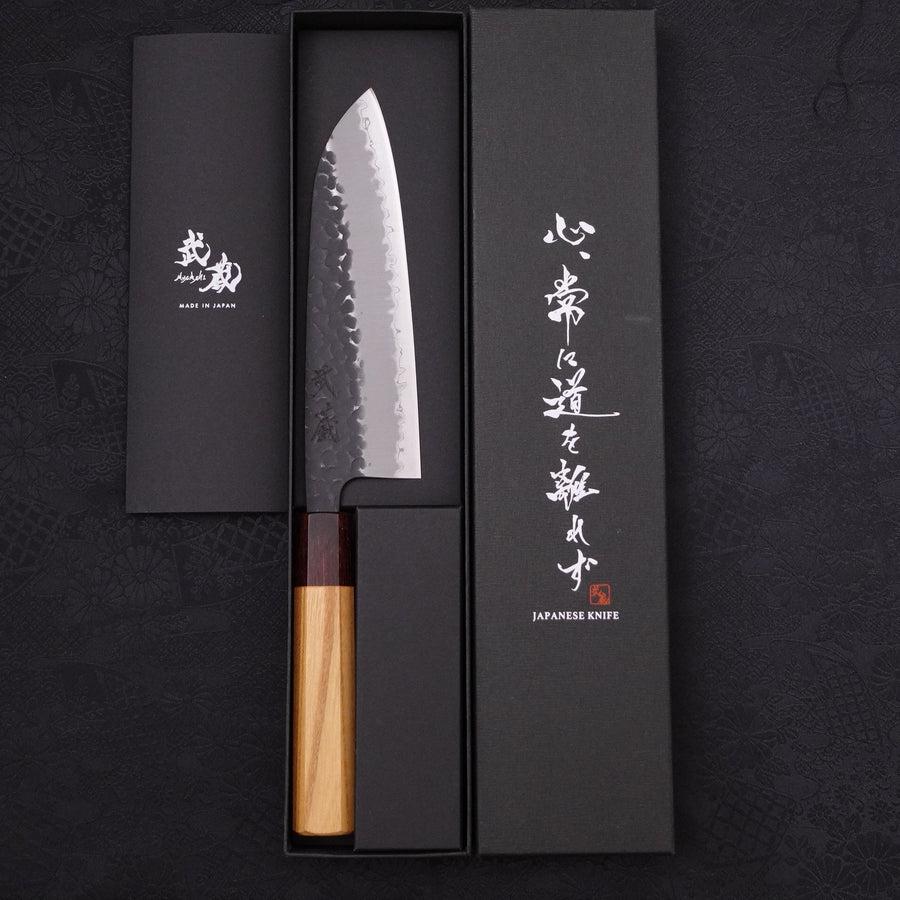 Santoku Stainless Clad Blue Super Kurouchi Tsuchime Zelkova Handle 170mm