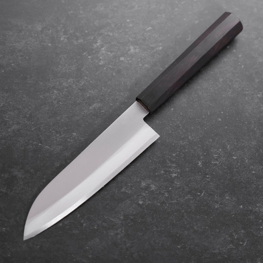 Santoku Stainless Clad Blue Super Polished Buffalo Ebony Handle 140mm