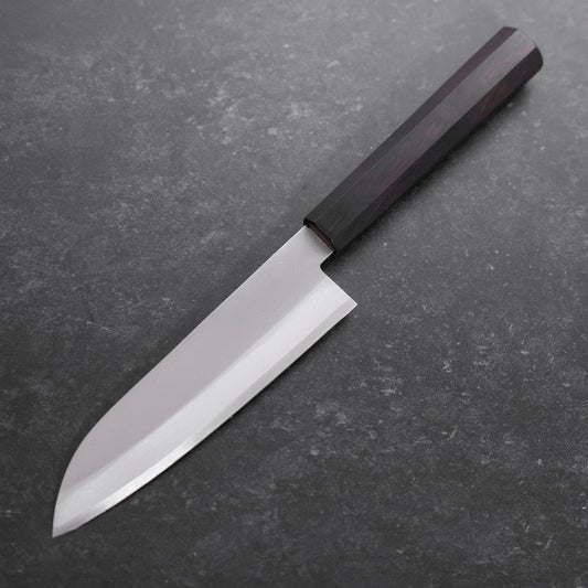 Santoku Stainless Clad Blue Super Polished Buffalo Ebony Handle 140mm