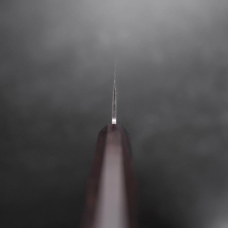 Santoku Stainless Clad Blue Super Polished Buffalo Ebony Handle 140mm