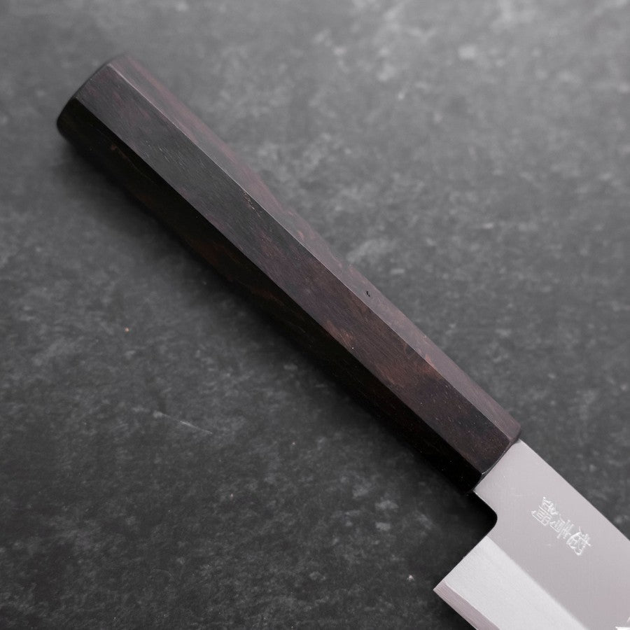 Santoku Stainless Clad Blue Super Polished Buffalo Ebony Handle 140mm