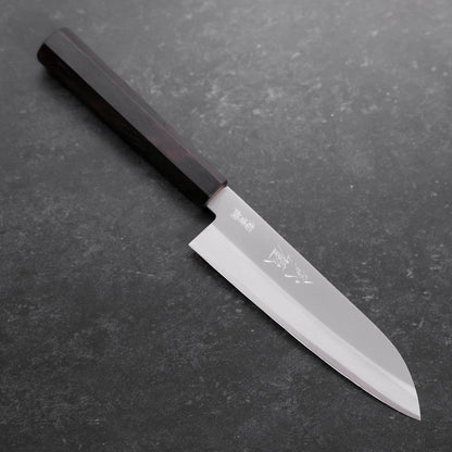 Santoku Stainless Clad Blue Super Polished Buffalo Ebony Handle 140mm
