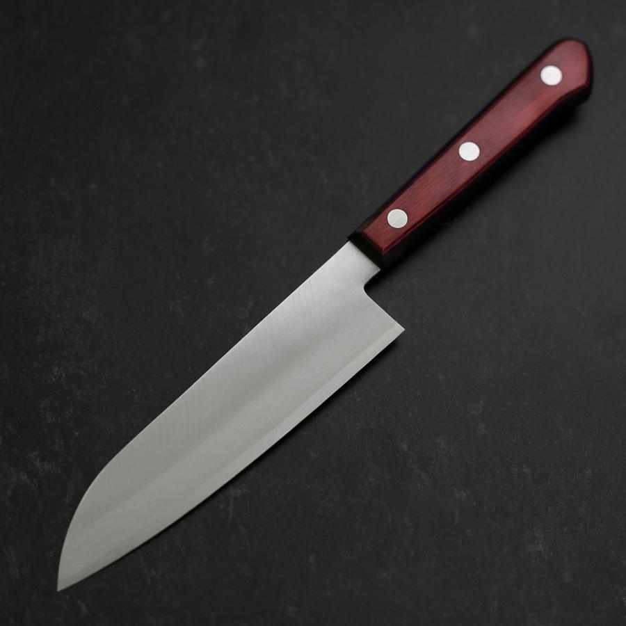 Santoku Stainless Clad Blue Super Polished Western Black Red Handle 140mm