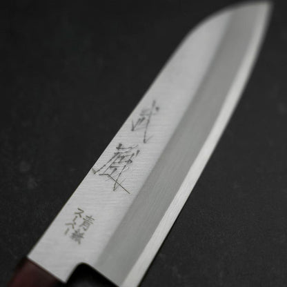 Santoku Stainless Clad Blue Super Polished Western Black Red Handle 140mm