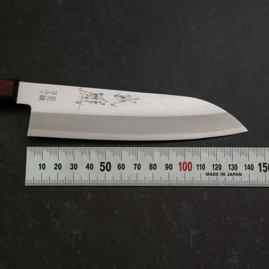 Santoku Stainless Clad Blue Super Polished Western Black Red Handle 140mm