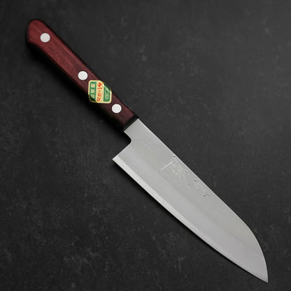 Santoku Stainless Clad Blue Super Polished Western Black Red Handle 140mm
