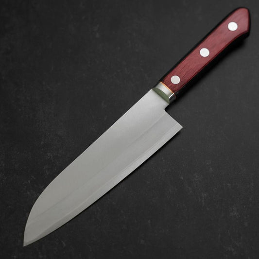 Santoku Stainless Clad Blue Super Polished Western Black Red Handle 165mm