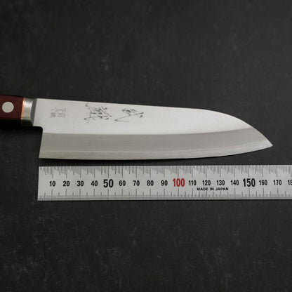 Santoku Stainless Clad Blue Super Polished Western Black Red Handle 165mm