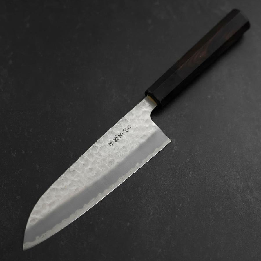 Santoku Stainless Clad Blue Super Tsuchime Buffalo Ebony Handle 165mm