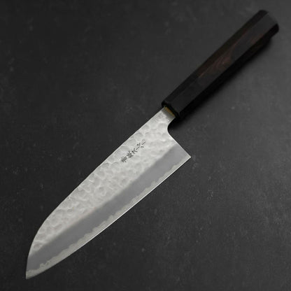 Santoku Stainless Clad Blue Super Tsuchime Buffalo Ebony Handle 165mm