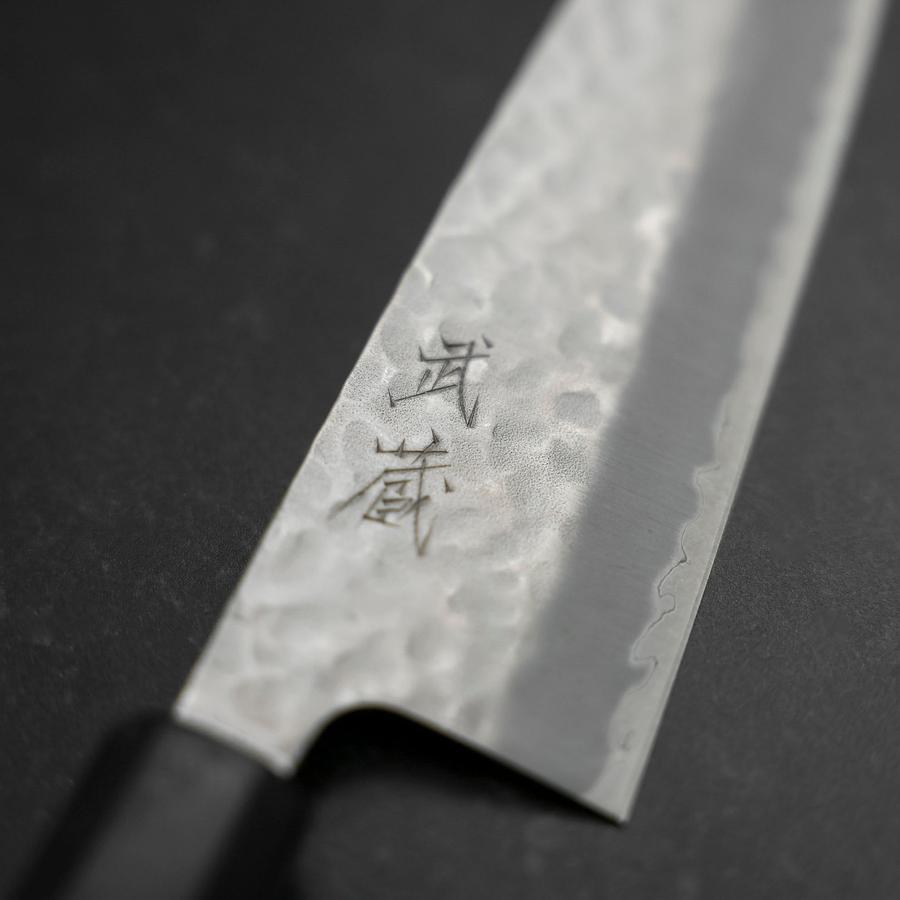 Santoku Stainless Clad Blue Super Tsuchime Buffalo Ebony Handle 165mm