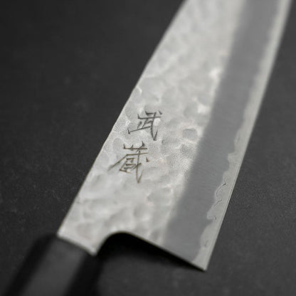 Santoku Stainless Clad Blue Super Tsuchime Buffalo Ebony Handle 165mm