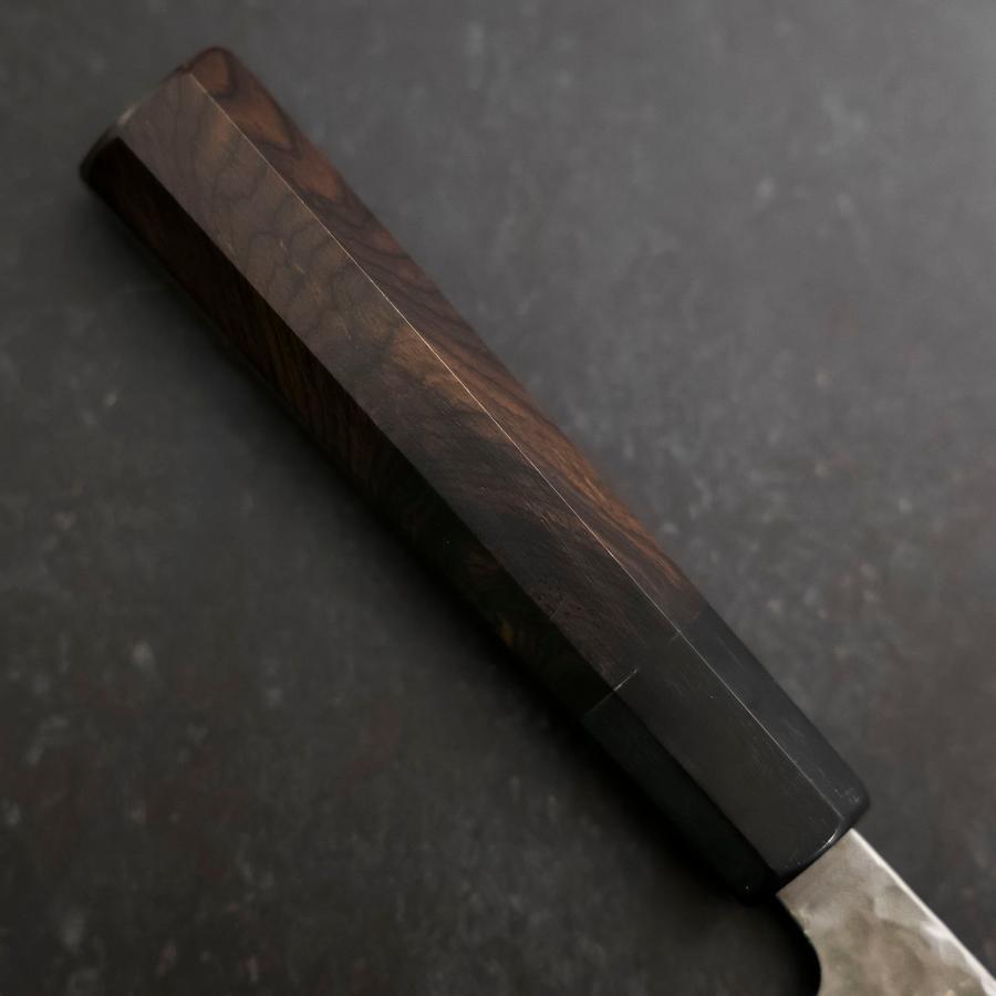 Santoku Stainless Clad Blue Super Tsuchime Buffalo Ebony Handle 165mm