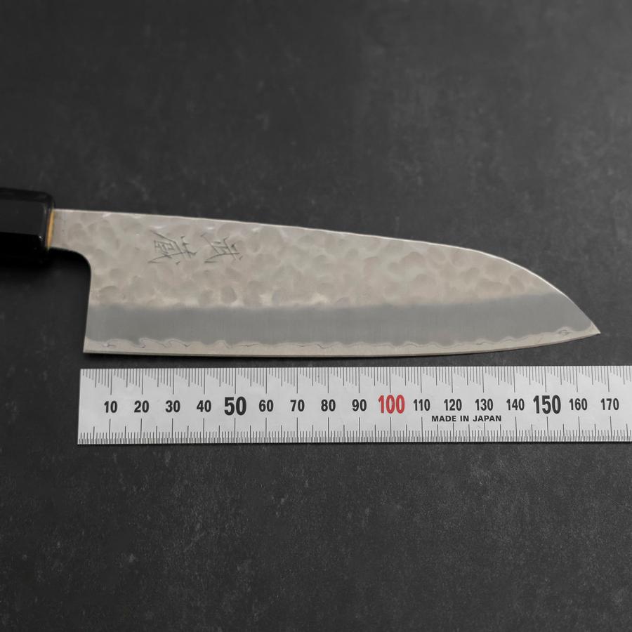 Santoku Stainless Clad Blue Super Tsuchime Buffalo Ebony Handle 165mm