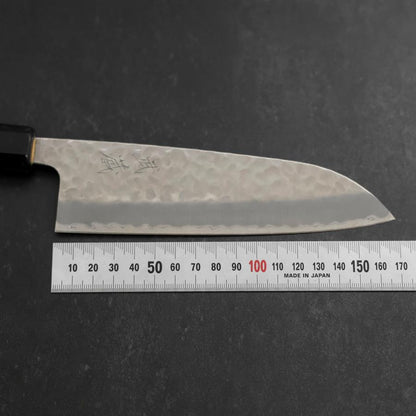 Santoku Stainless Clad Blue Super Tsuchime Buffalo Ebony Handle 165mm