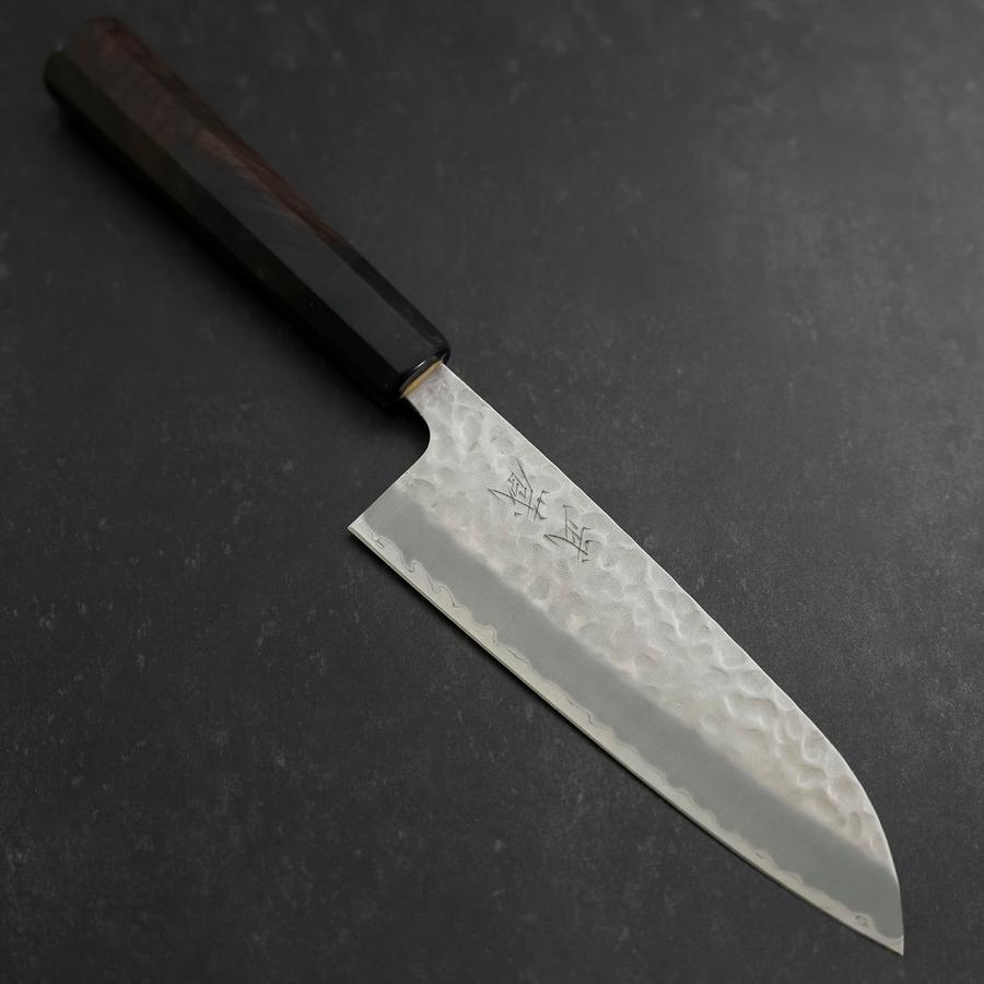 Santoku Stainless Clad Blue Super Tsuchime Buffalo Ebony Handle 165mm