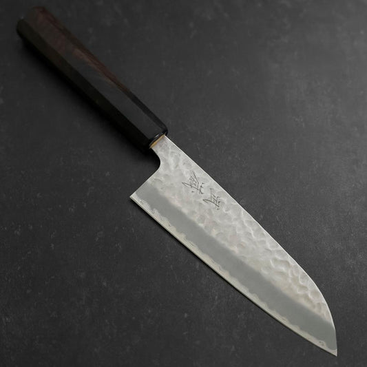 Santoku Stainless Clad Blue Super Tsuchime Buffalo Ebony Handle 165mm