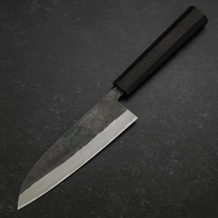 Santoku Stainless Clad Blue Steel #2 Kurouchi Rubber Handle 165mm