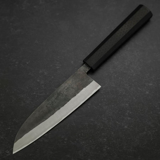 Santoku Stainless Clad Blue Steel #2 Kurouchi Rubber Handle 165mm