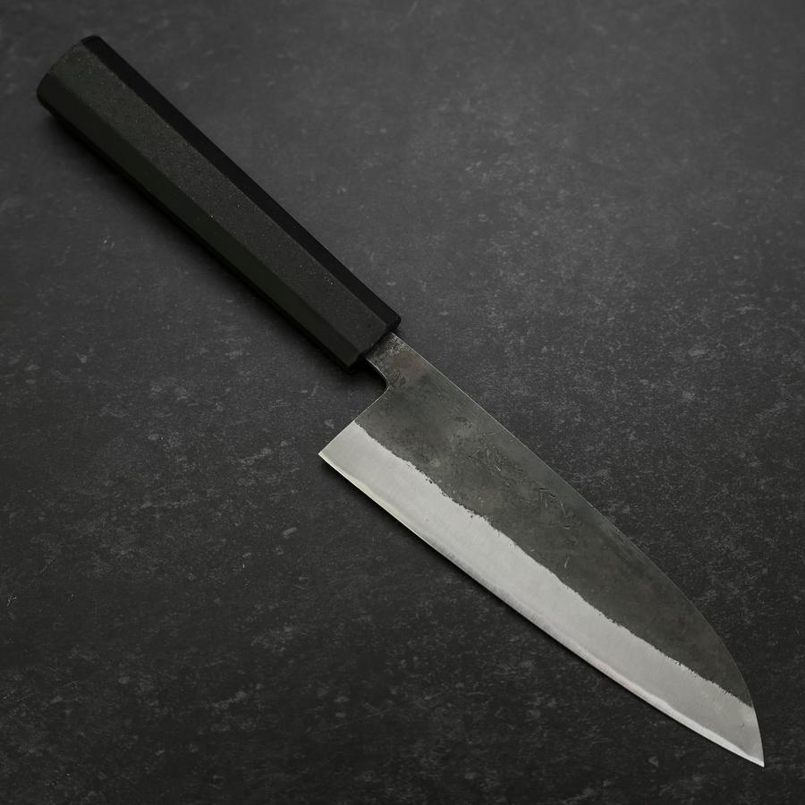 Santoku Stainless Clad Blue Steel #2 Kurouchi Rubber Handle 165mm