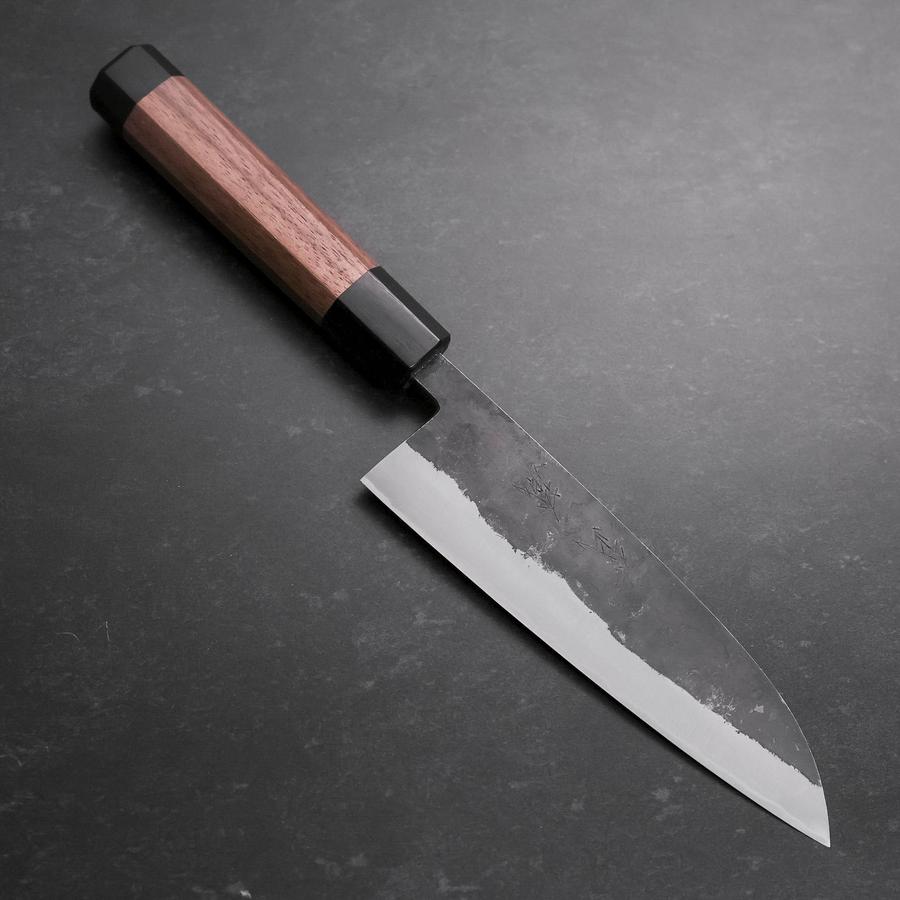 Santoku Stainless Clad Blue Steel #2 Kurouchi Walnut Handle 165mm