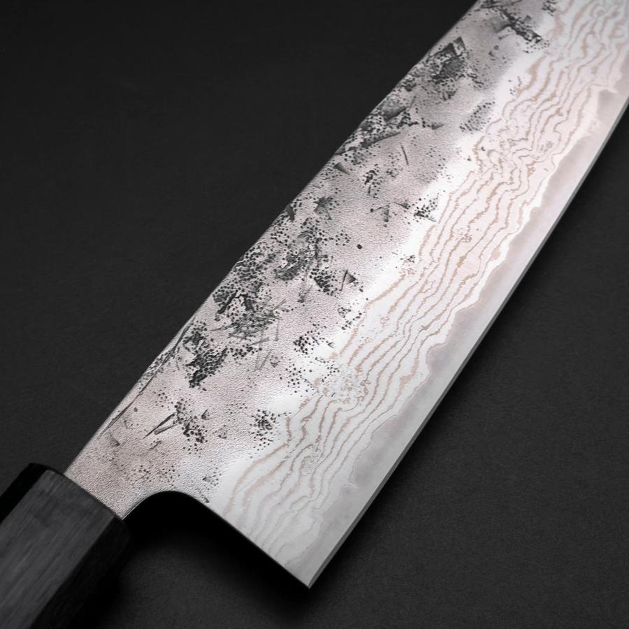 Santoku Sweden Stainless Steel Nashiji Washi Damascus Dark Blue Urushi Handle 165mm