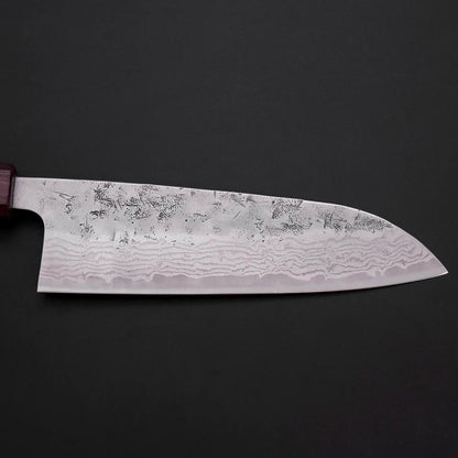 Santoku Sweden Stainless Steel Nashiji Washi Damascus Purple Urushi Handle 165mm