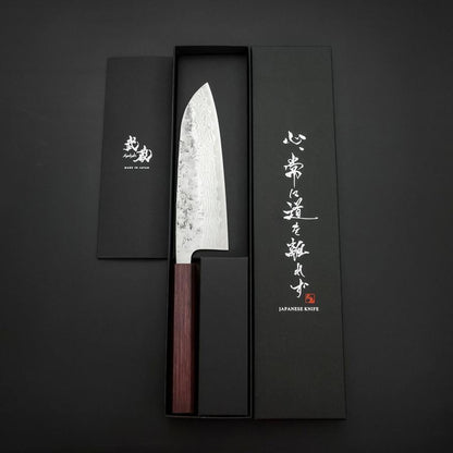 Santoku Sweden Stainless Steel Nashiji Washi Damascus Purple Urushi Handle 165mm