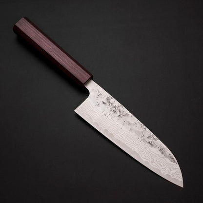 Santoku Sweden Stainless Steel Nashiji Washi Damascus Purple Urushi Handle 165mm