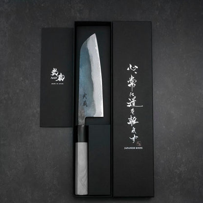 Santoku V-Toku Kurouchi Damascus Buffalo Magnolia Handle 170mm