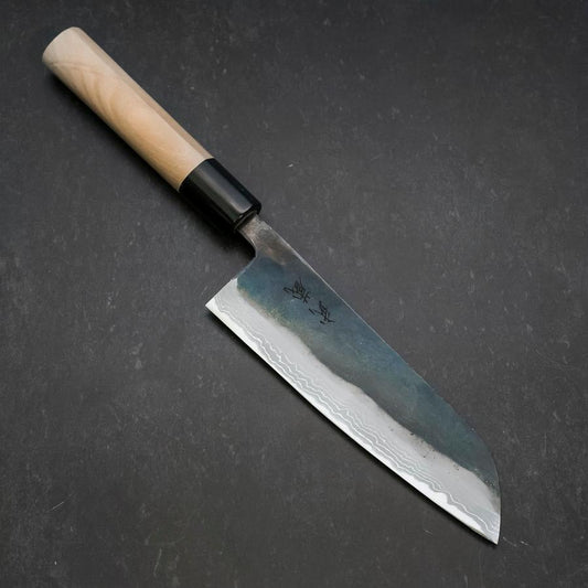 Santoku V-Toku Kurouchi Damascus Buffalo Magnolia Handle 170mm