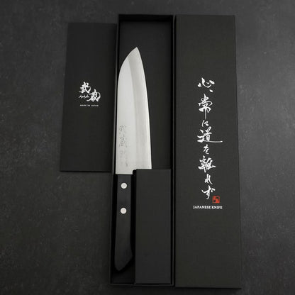 Santoku VG-1 Polished Western Black Handle 170mm (Tsuba-nashi)