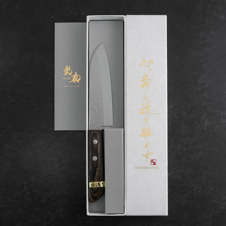 Santoku VG-1 Tsuchime Western Brown Mahogany Handle 130mm (Tsuba Nashi)