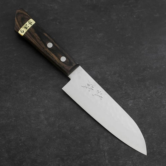 Santoku VG-1 Tsuchime Western Brown Mahogany Handle 130mm (Tsuba Nashi)