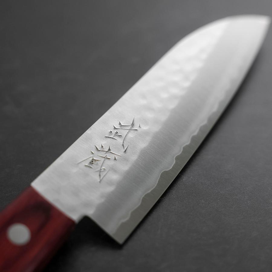 Santoku VG-1 Tsuchime Western Red Mahogany Handle 130mm (Tsuba Nashi)