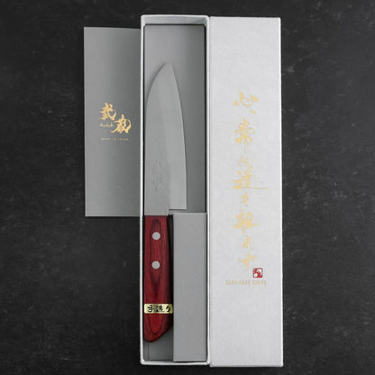 Santoku VG-1 Tsuchime Western Red Mahogany Handle 130mm (Tsuba Nashi)