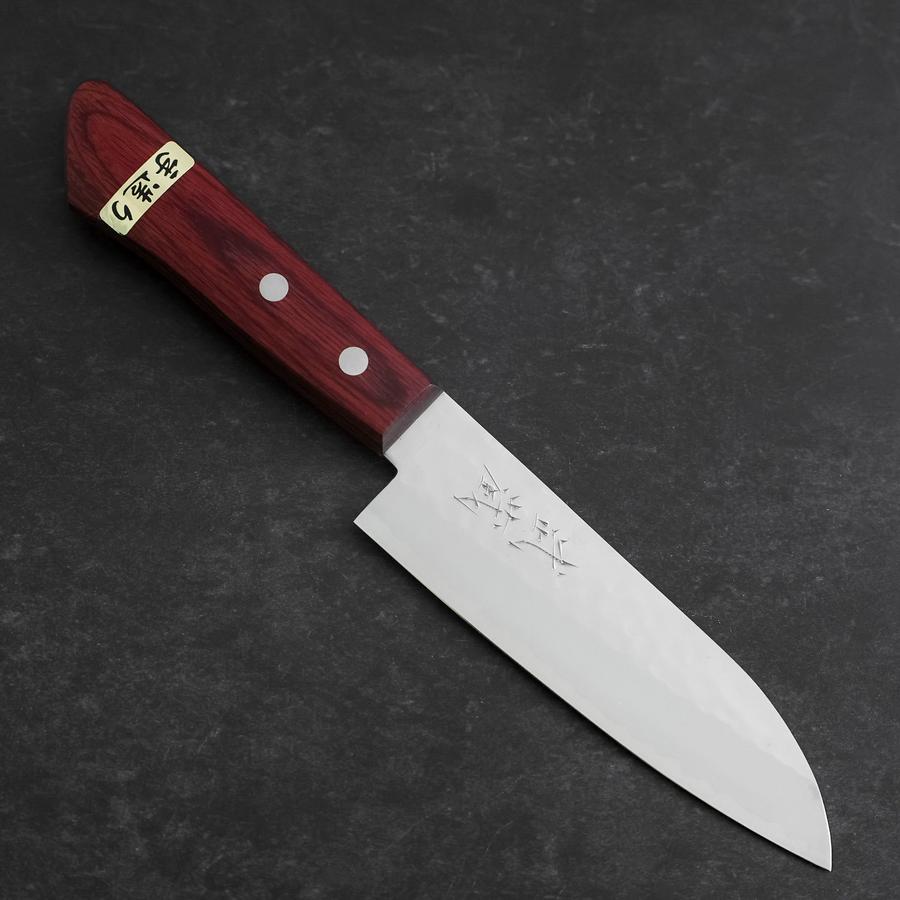 Santoku VG-1 Tsuchime Western Red Mahogany Handle 130mm (Tsuba Nashi)