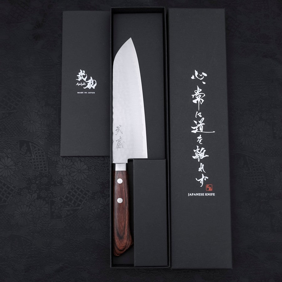 Santoku VG-1 Tsuchime Western Tsuba Mahogany Handle 165mm