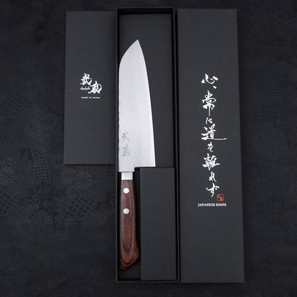 Santoku VG-1 Tsuchime Western Tsuba Mahogany Handle 165mm