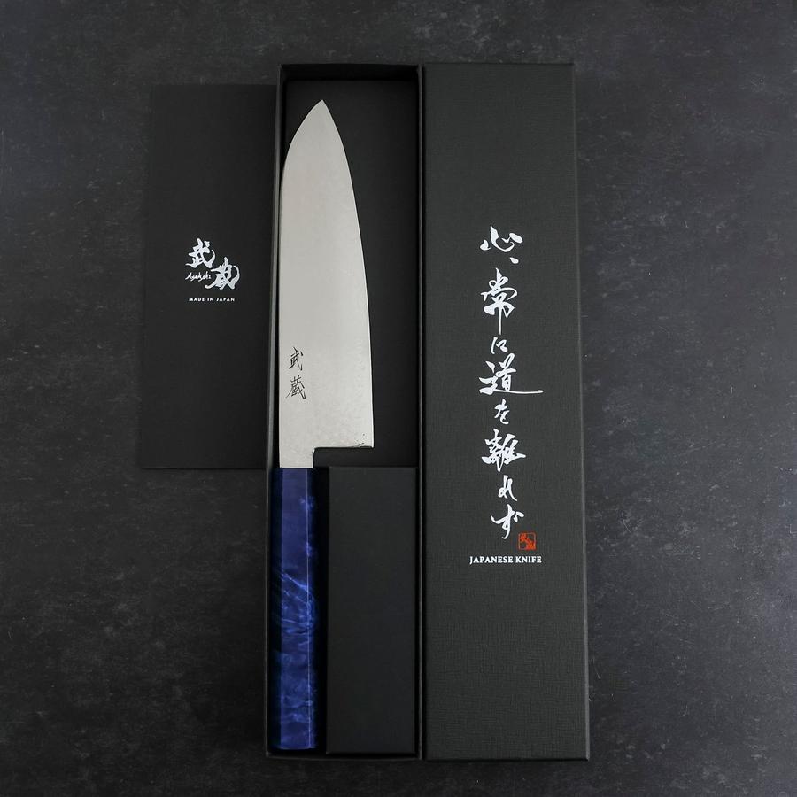 Santoku VG-10 Damascus Blue Birch Handle 180mm