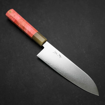 Santoku VG-10 Damascus Buffalo Dark Pink Maple Handle 180mm