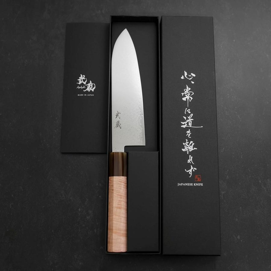 Santoku VG-10 Damascus Buffalo Light Pink Maple Handle 180mm