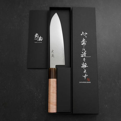 Santoku VG-10 Damascus Buffalo Light Pink Maple Handle 180mm