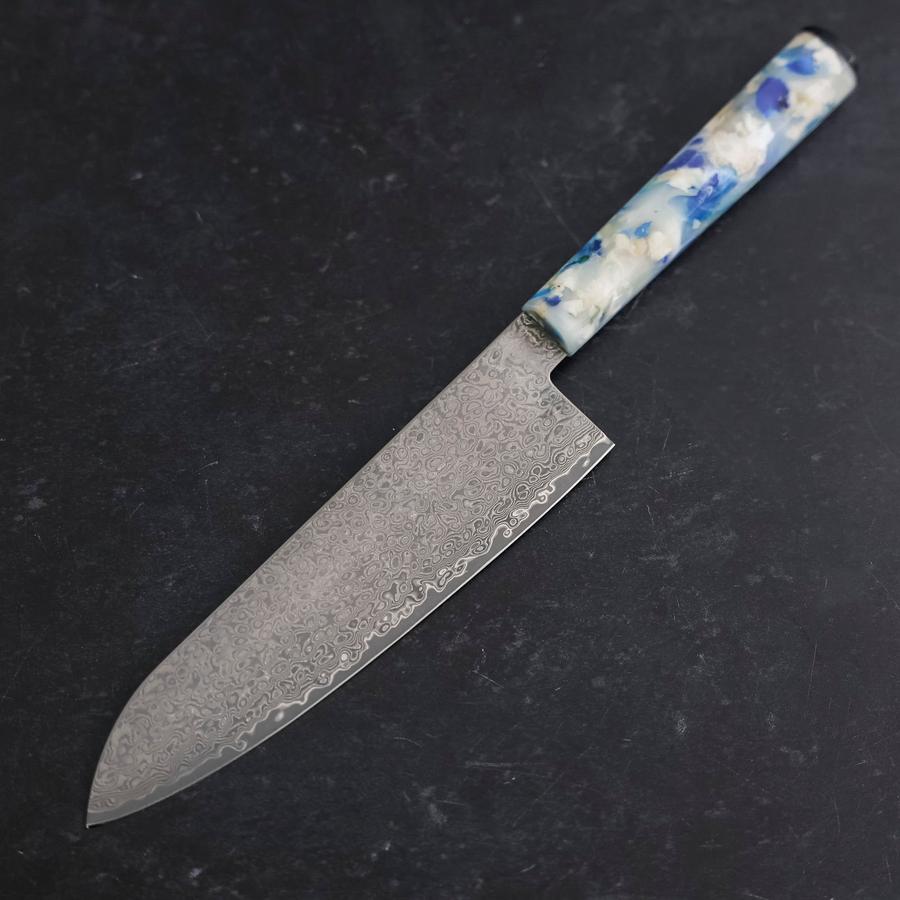 Santoku VG-10 Damascus Ocean Blue-White Mix Handle 165mm