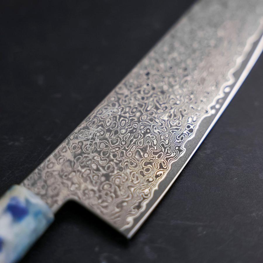 Santoku VG-10 Damascus Ocean Blue-White Mix Handle 165mm