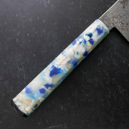 Santoku VG-10 Damascus Ocean Blue-White Mix Handle 165mm