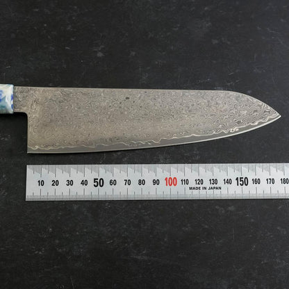 Santoku VG-10 Damascus Ocean Blue-White Mix Handle 165mm