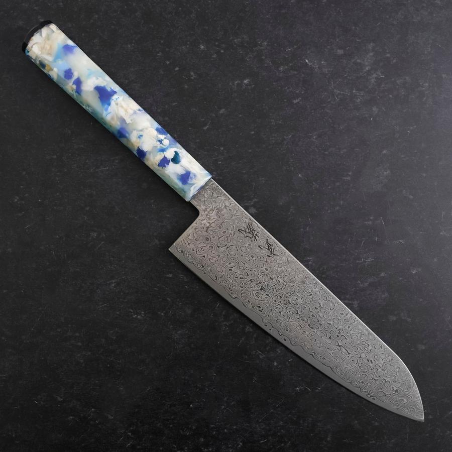 Santoku VG-10 Damascus Ocean Blue-White Mix Handle 165mm